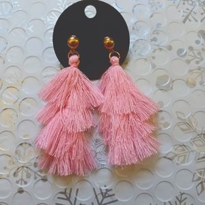 Baby pink multi-layered tassel earrings